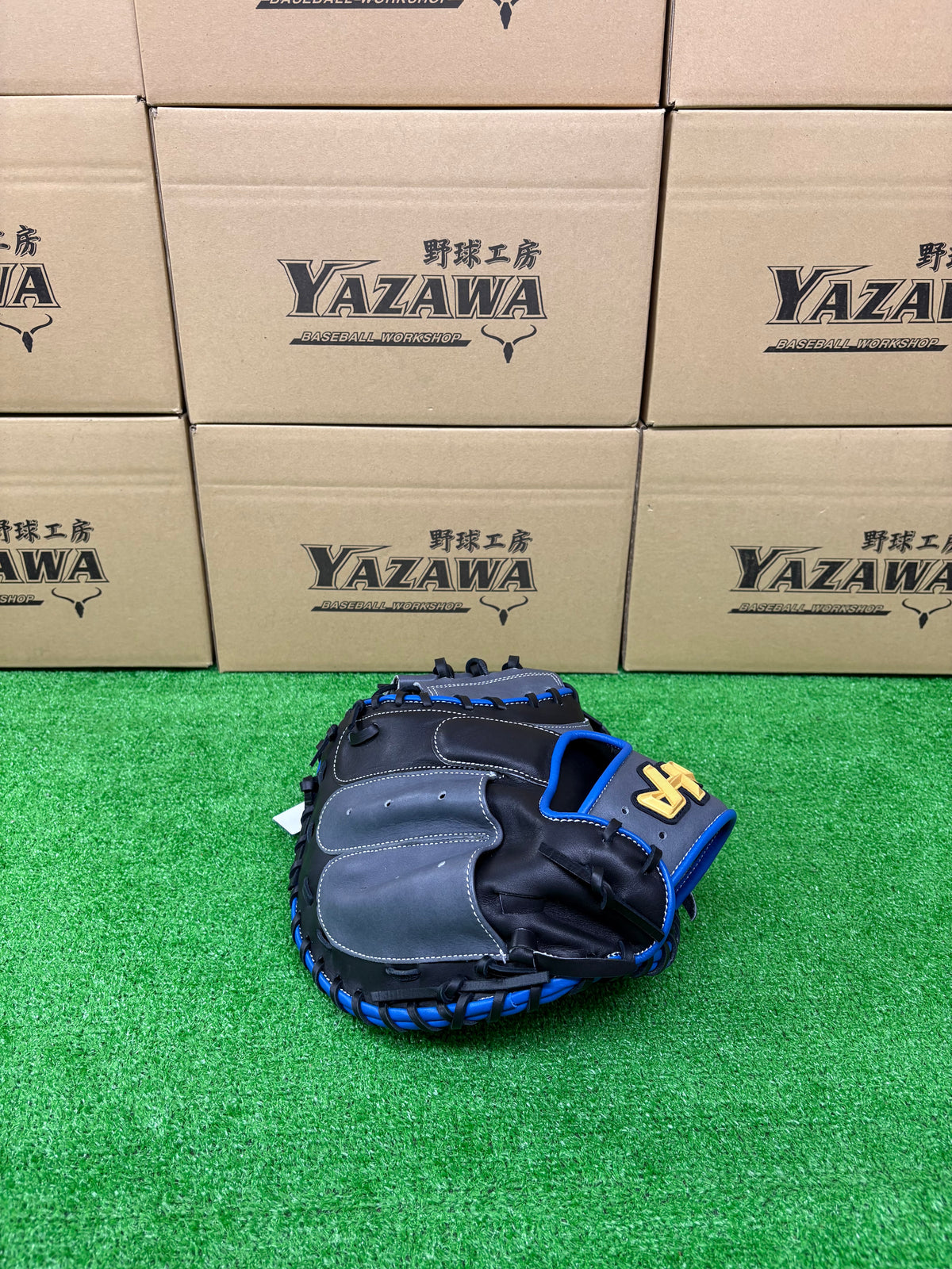 ハタケヤマ　軟式限定キャッチャーミットM9型　グレー×ブラック×ブルー