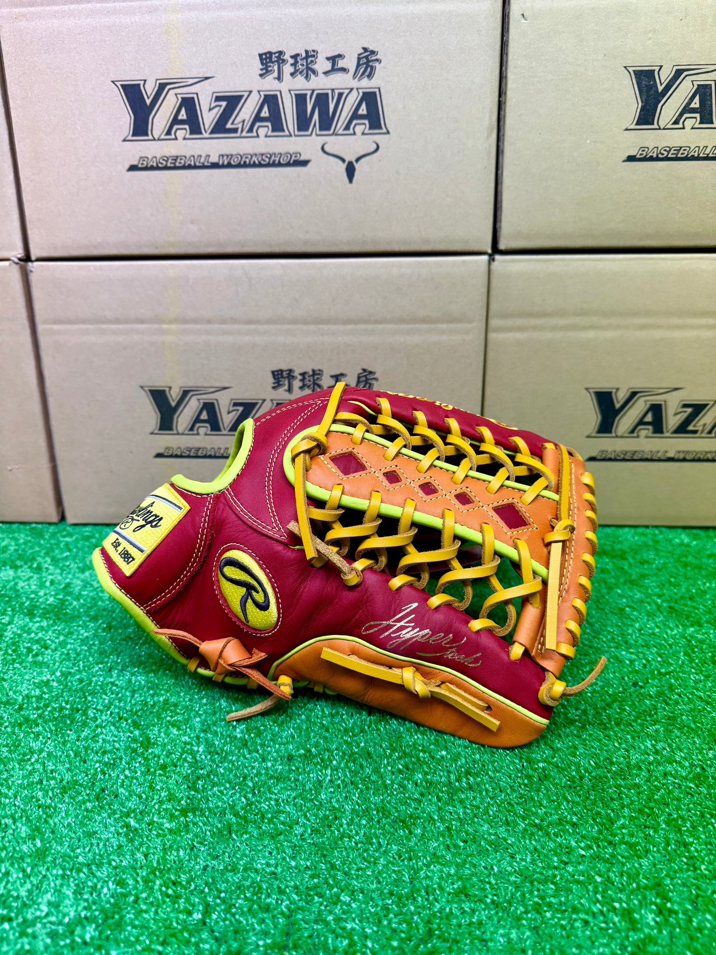 ローリングス　軟式外野手用グラブ　GR5FHTCY719　スカーレット×オレンジ