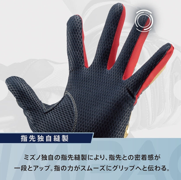 ミズノ　限定バッティング用手袋 パワーアークライン　1EJEA52901　シルバー×スカイブルー×ゴールド