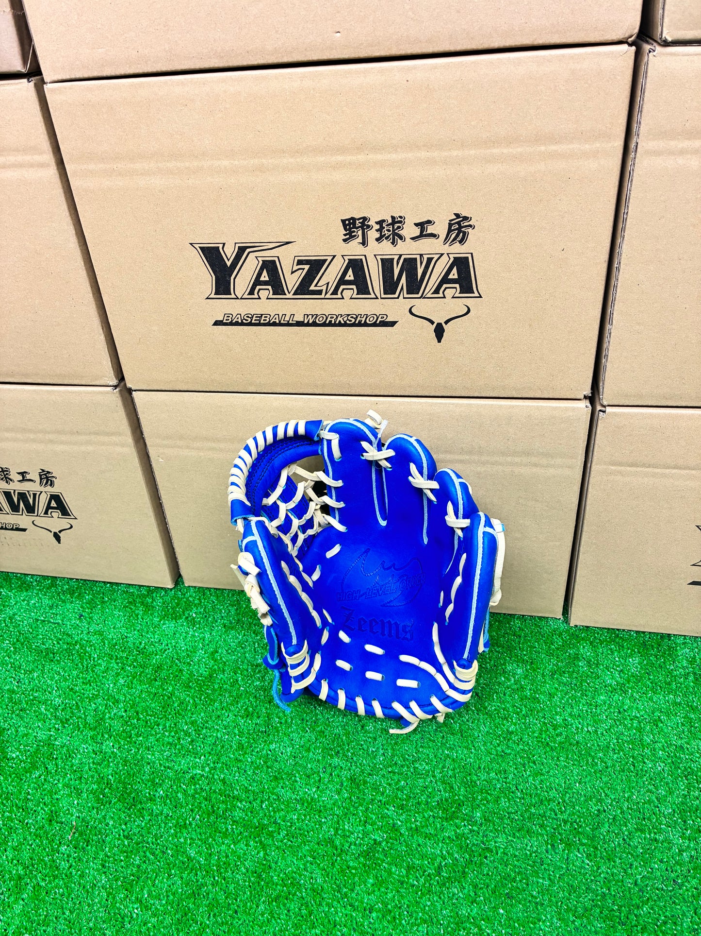 Zeems　【型付け済み】限定少年軟式用グラブ28CJN5中型　ブルー×キャメルブラウン