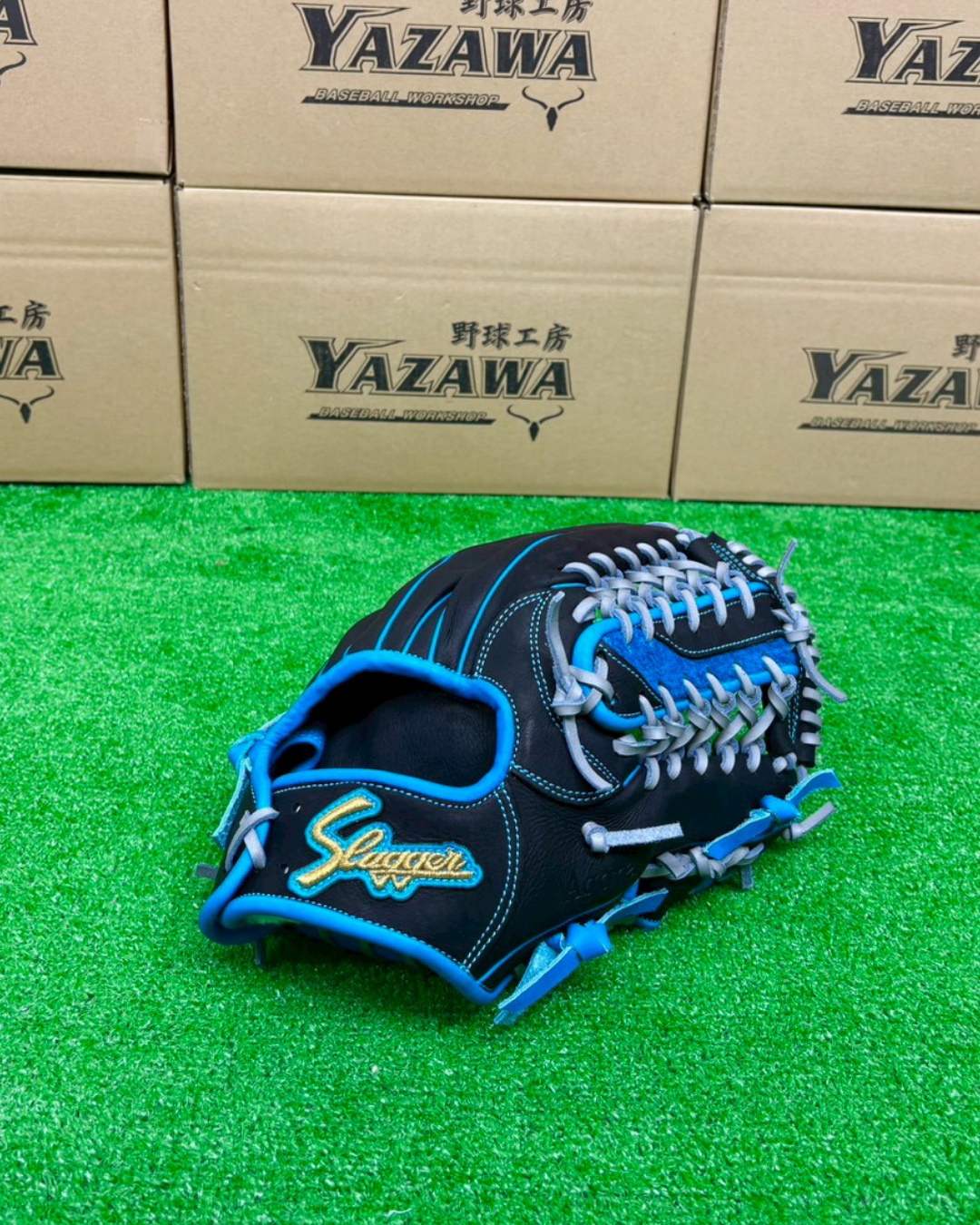 久保田スラッガー　軟式店舗別注グラブ【型付け済み】KSN-AR5  ブラック×水色