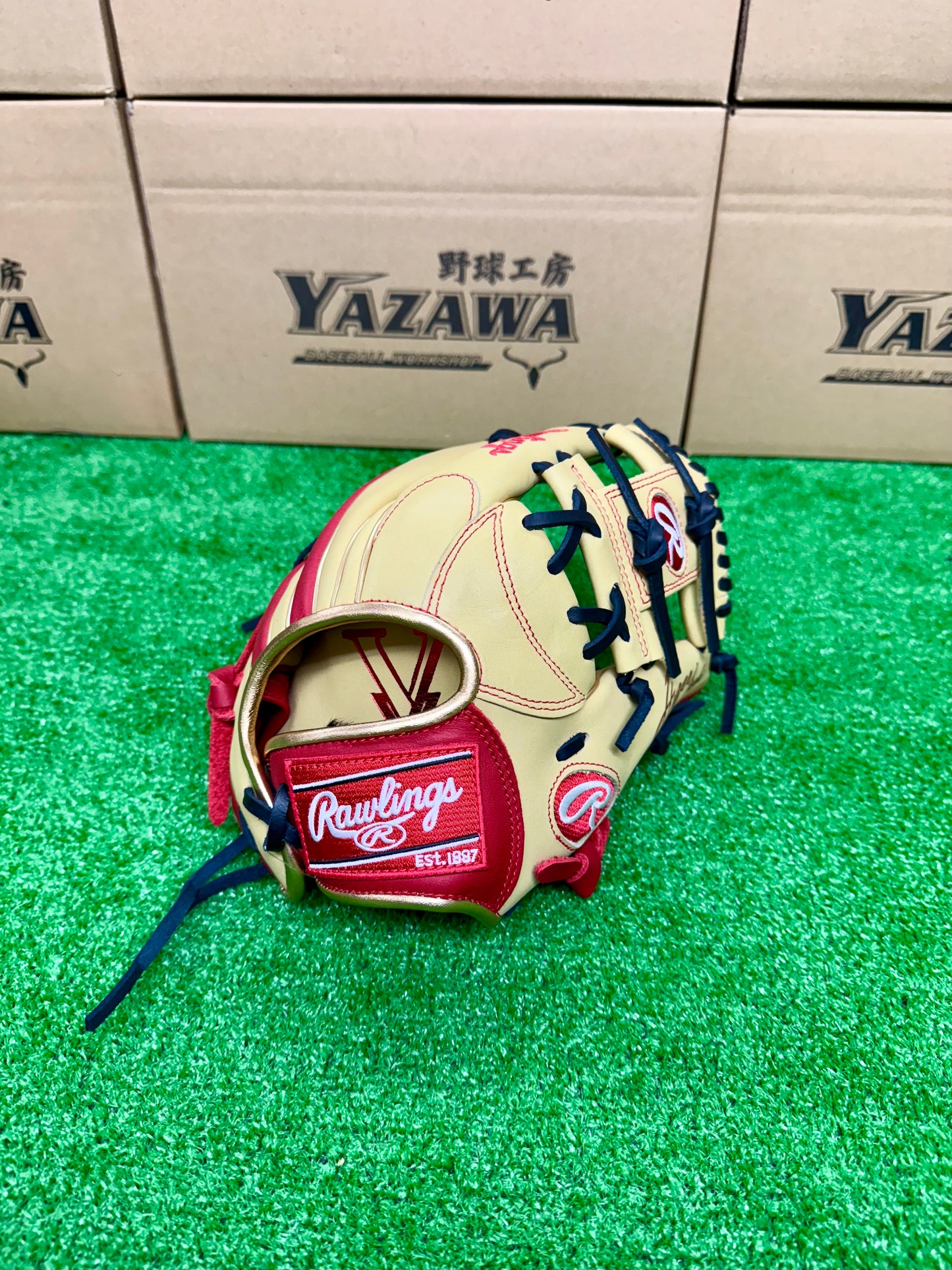 ローリングス　少年軟式用グラブ　GJ5FHTCN6LオールラウンドL　キャメル×スカーレット