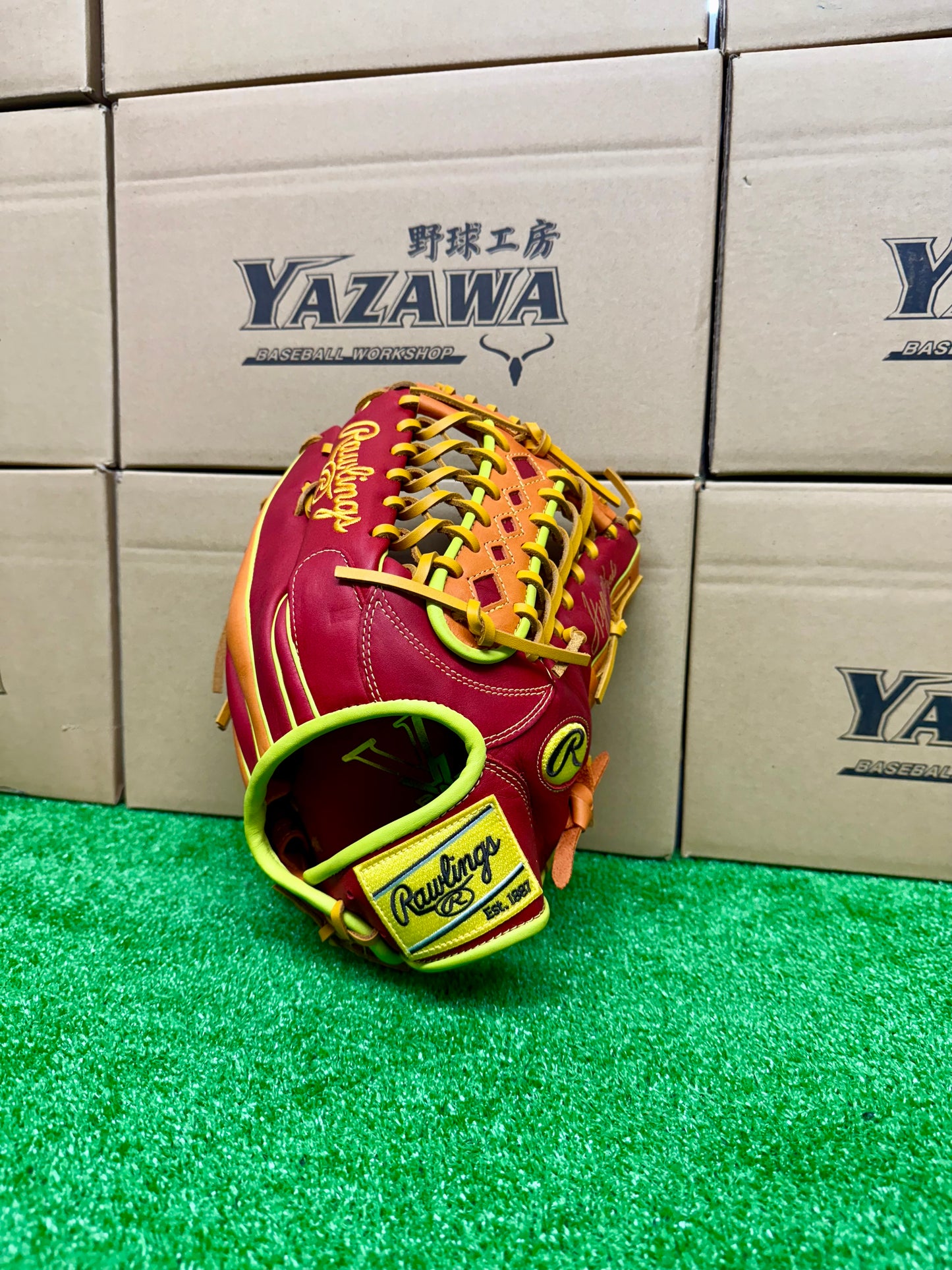 ローリングス　軟式外野手用グラブ　GR5FHTCY719　スカーレット×オレンジ