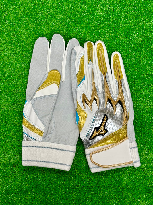 ミズノ　限定バッティング用手袋 パワーアークライン　1EJEA52901　シルバー×スカイブルー×ゴールド