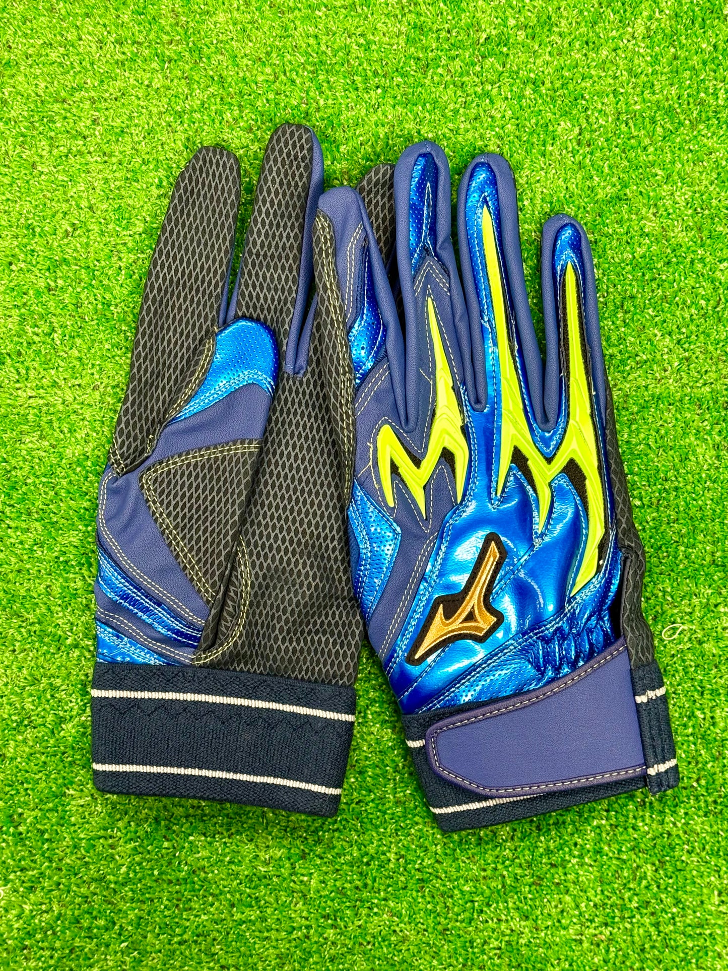 ミズノ　限定バッティング用手袋パワーアークライン　1EJEA54727　ブルー×ライム