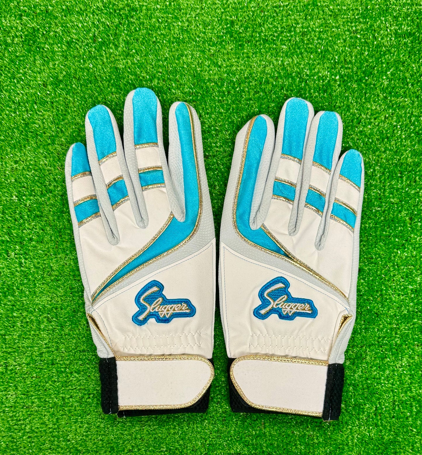 久保田スラッガー　バッティング用手袋　S-707K（ホワイト×水色×ゴールド）23～27㎝