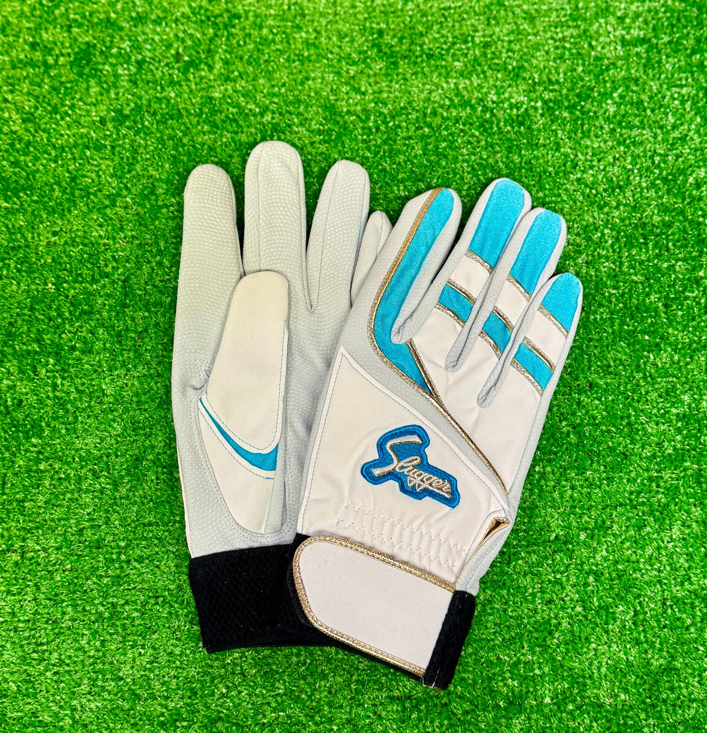 久保田スラッガー　バッティング用手袋　S-707K（ホワイト×水色×ゴールド）23～27㎝