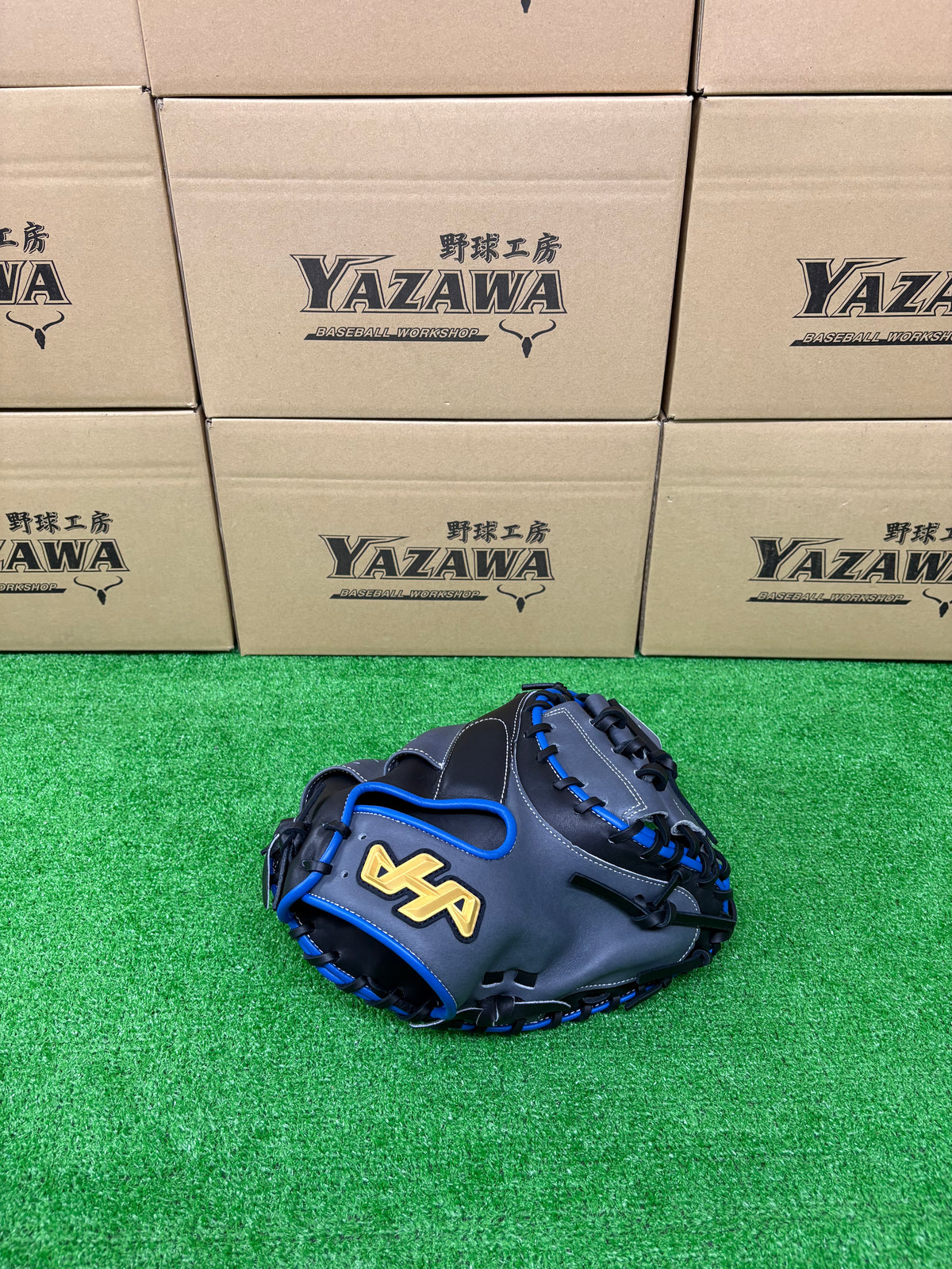 ハタケヤマ　軟式限定キャッチャーミットM9型　グレー×ブラック×ブルー