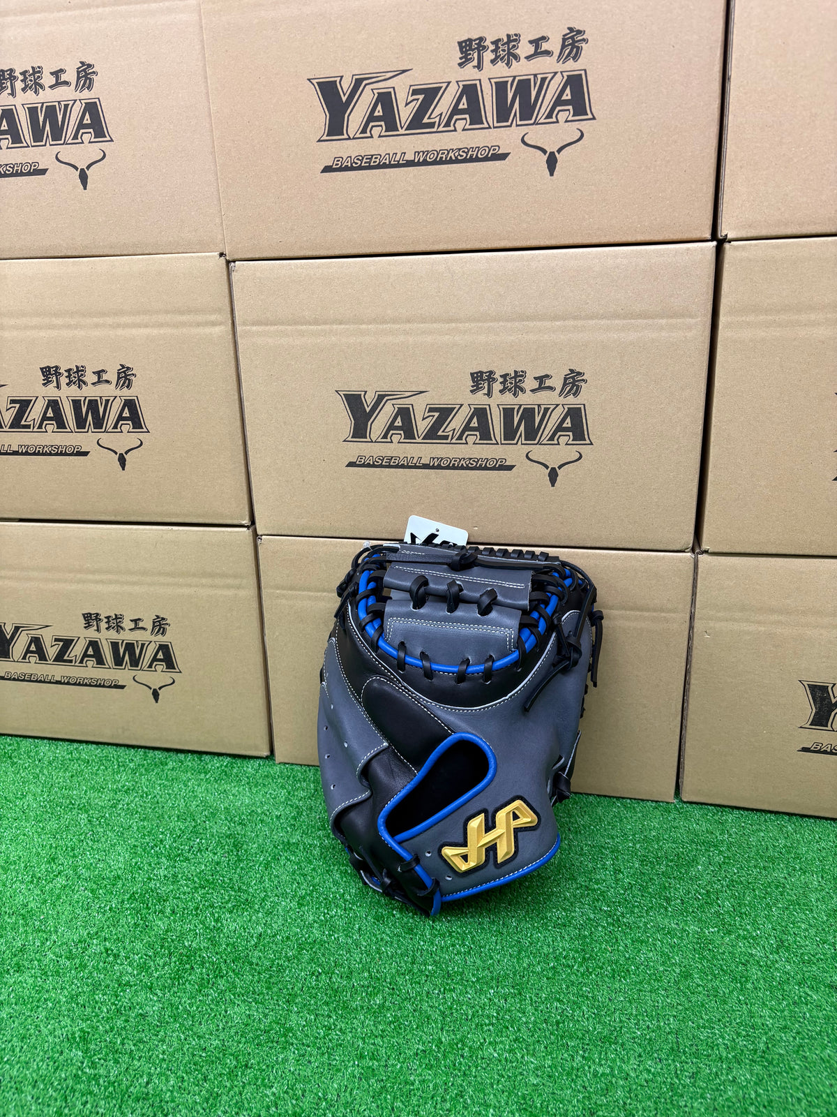 ハタケヤマ　軟式限定キャッチャーミットM9型　グレー×ブラック×ブルー