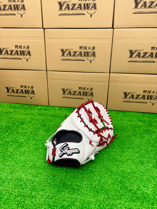 久保田スラッガー　店舗別注【型付け済み】JAPANモデル軟式ファーストミット　KSF-733 ホワイト×レッド