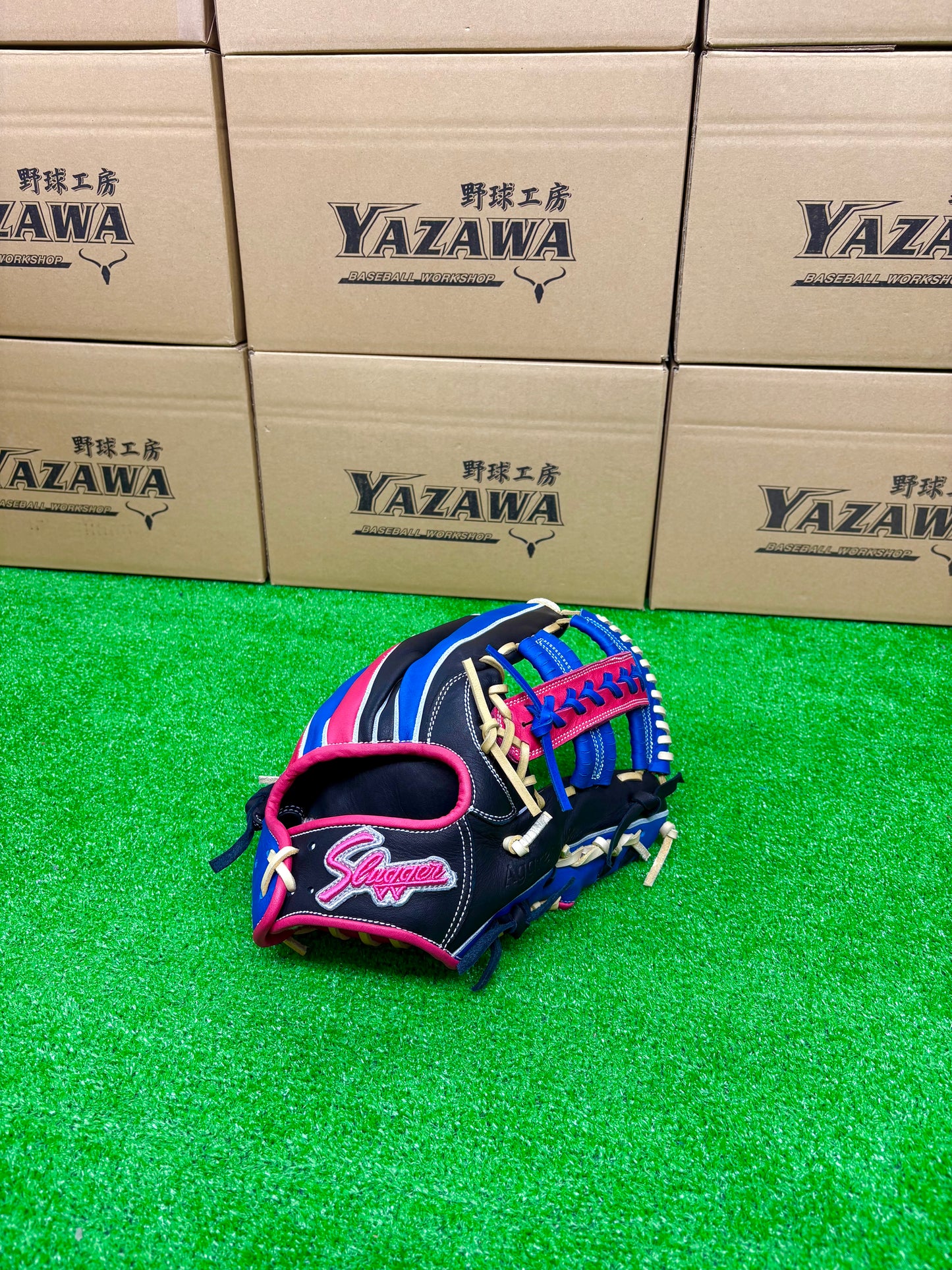 久保田スラッガー　店舗別注【型付け済み】軟式グラブKSN-DS1  ブルー×ブラック×ピンク