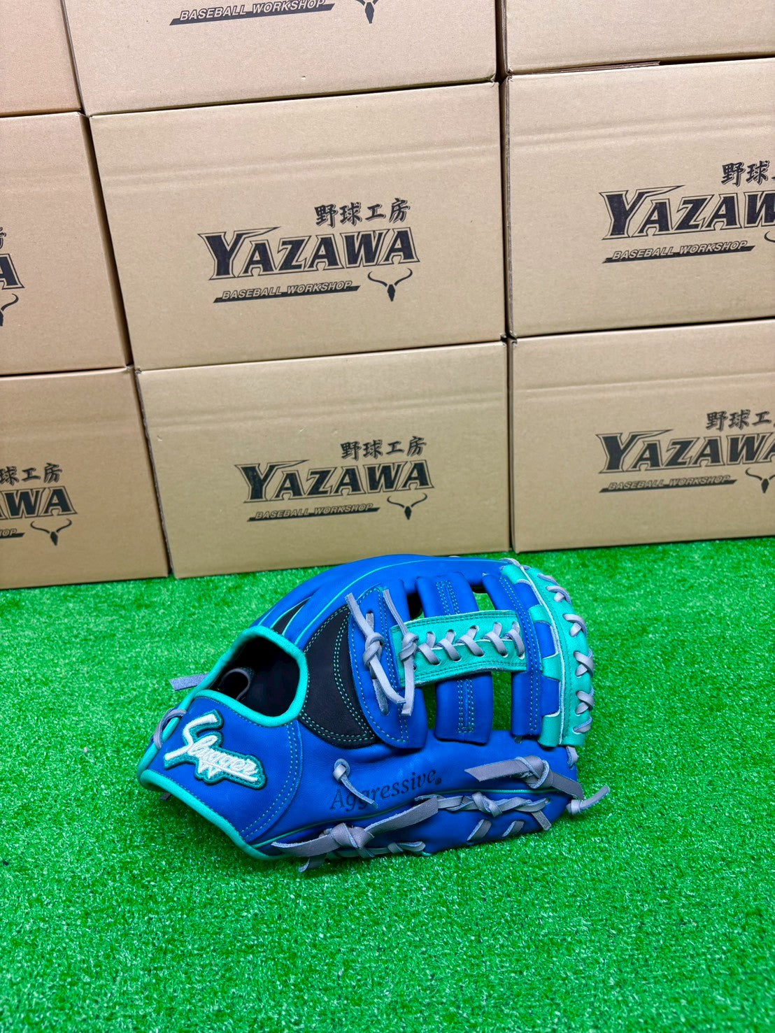 久保田スラッガー　軟式店舗別注グラブ【型付け済み】KSN-SR2　ブルー×ブラック×エメラルド